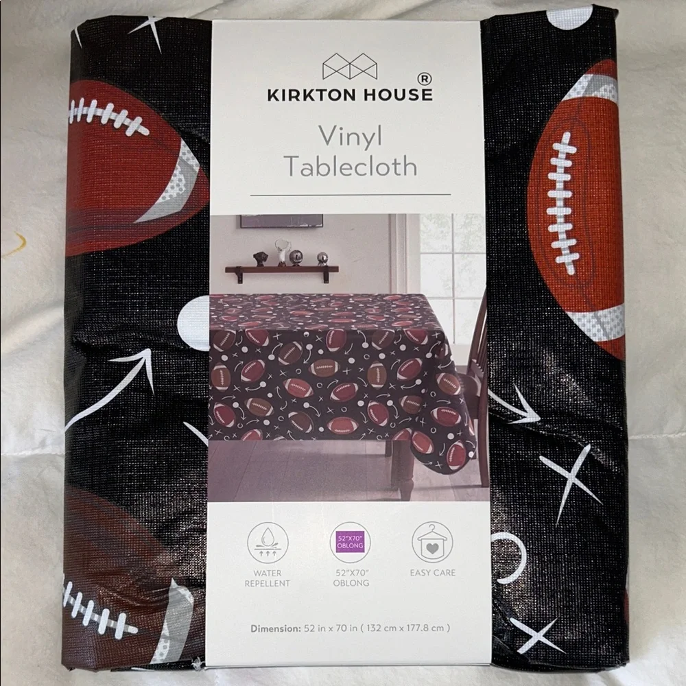 Kirkton House Black Vinyl Tablecloth with Football Design